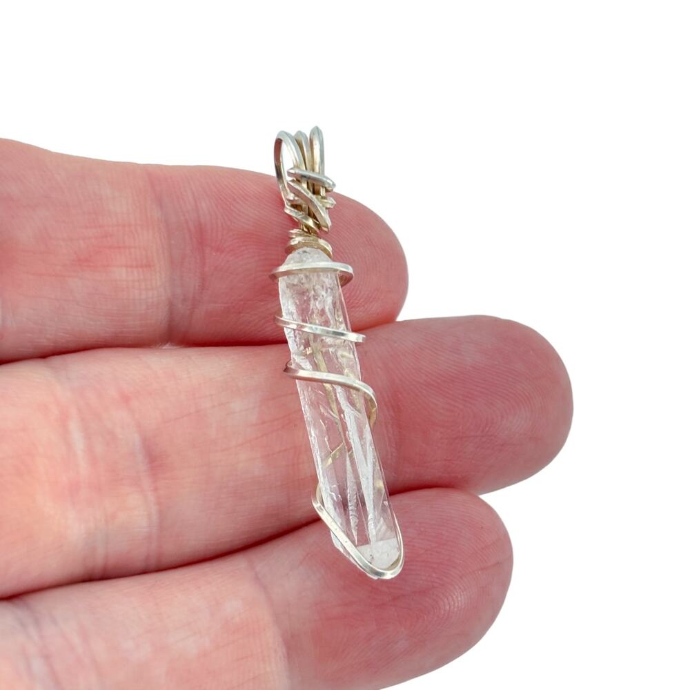 Vintage Sterling Silver 925 Wire Quartz Crystal Pendant